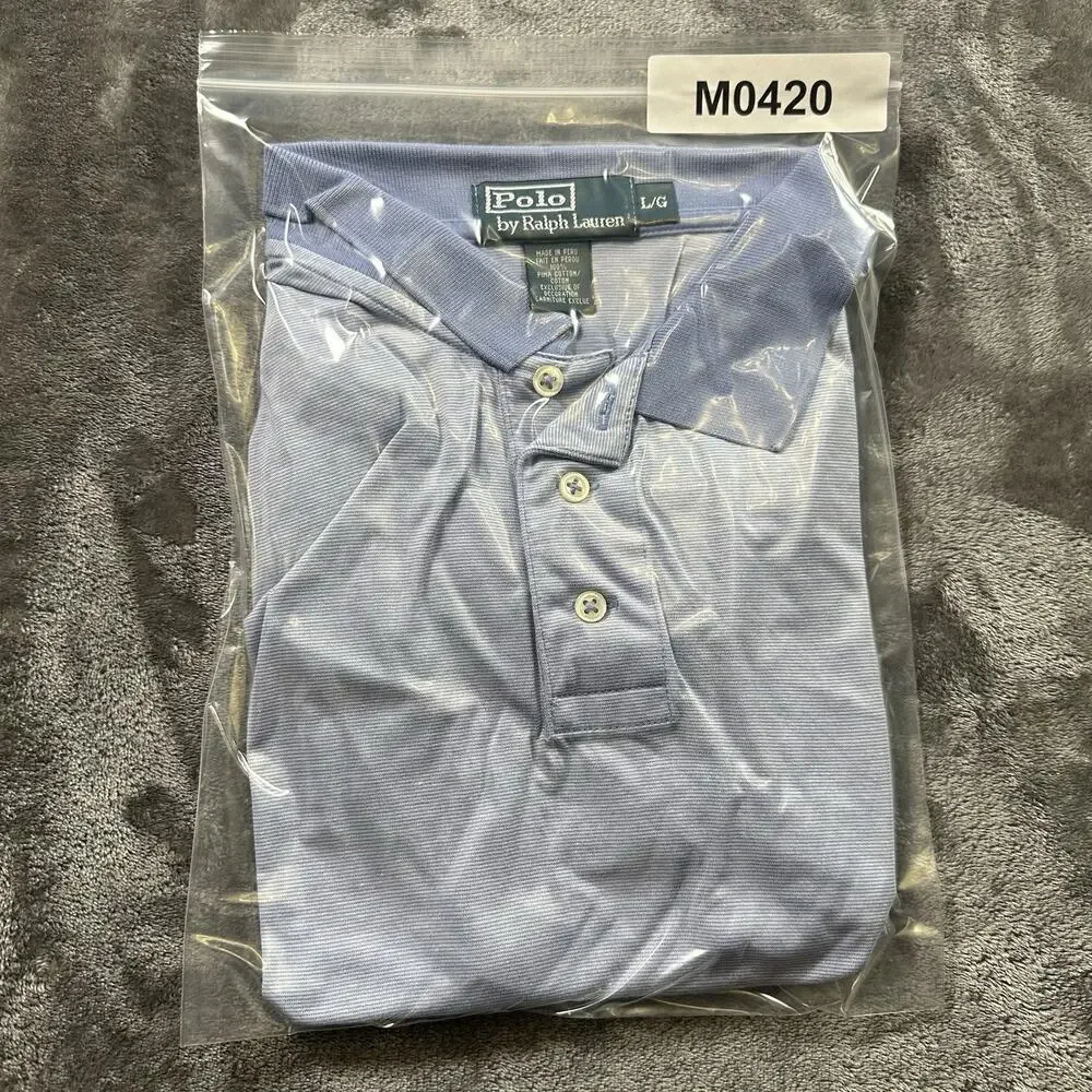 Polo‎ Ralph Lauren Shirt Mens Large Blue Striped Classic Fit Polo Rugby Preppy